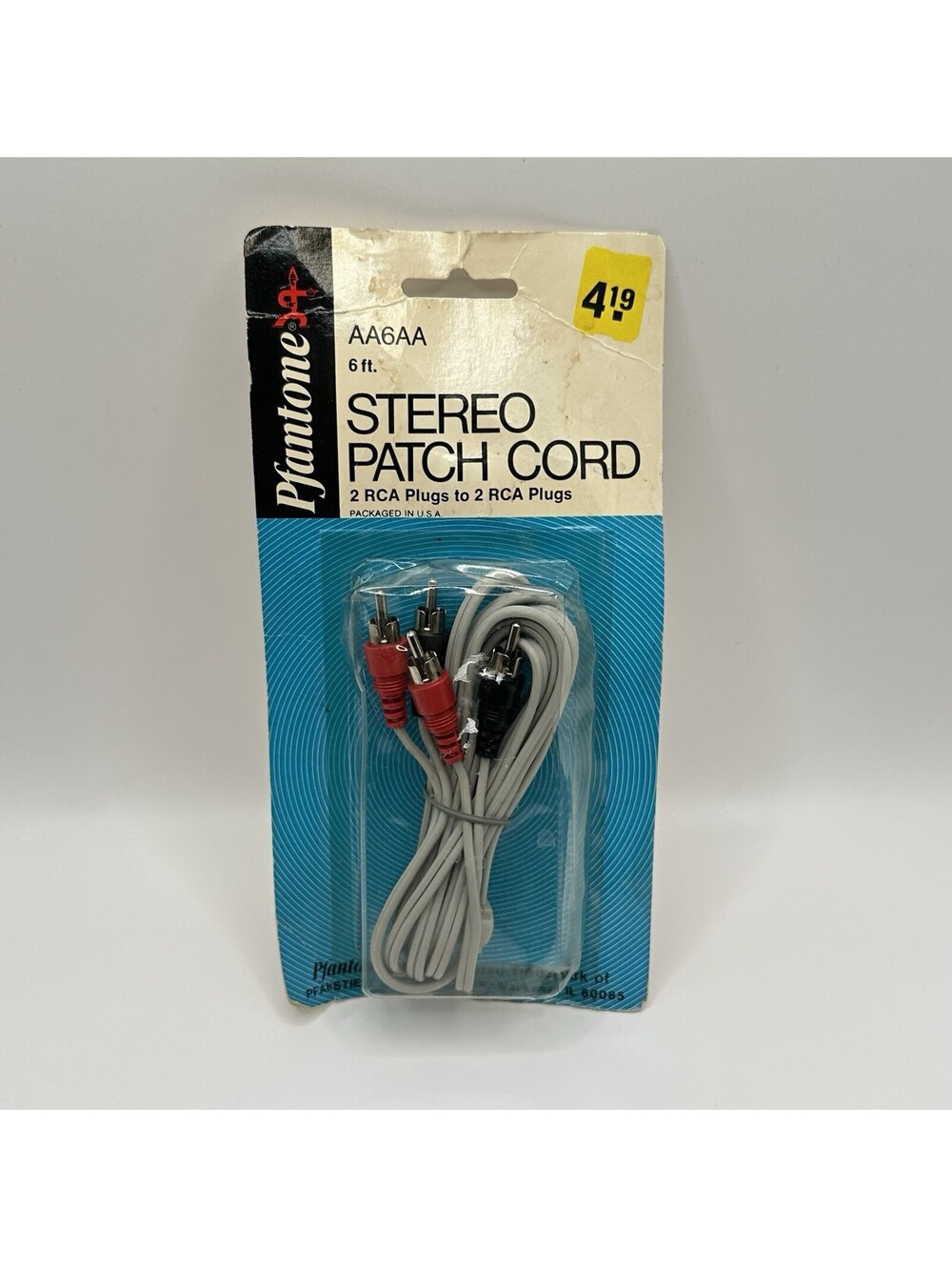 Vintage Pfantone 6ft Stereo Patch Cord 2 RCA Plugs To 2 RCA Plugs